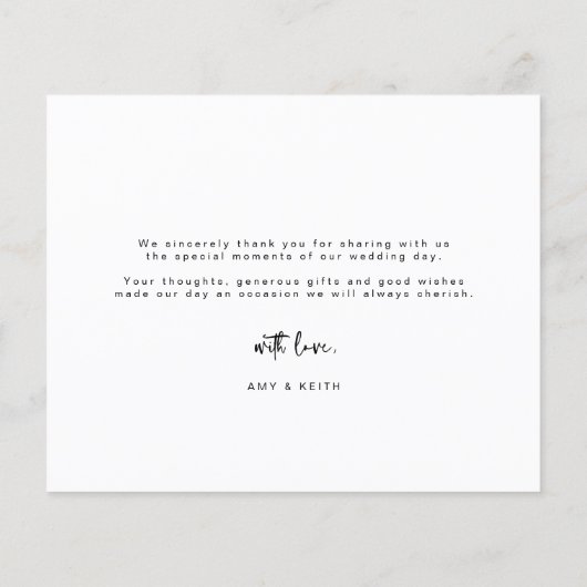 予算ミニマル結婚リストの写真サンキューカード チラシ (裏面)