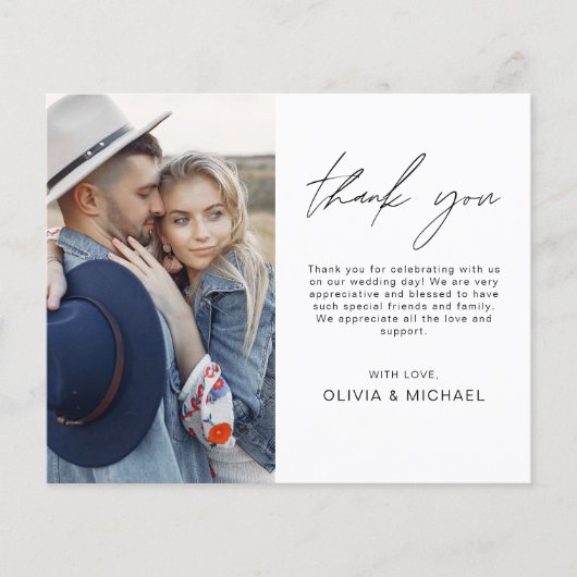 予算ミニマル結婚リストの写真サンキューカード チラシ (正面)