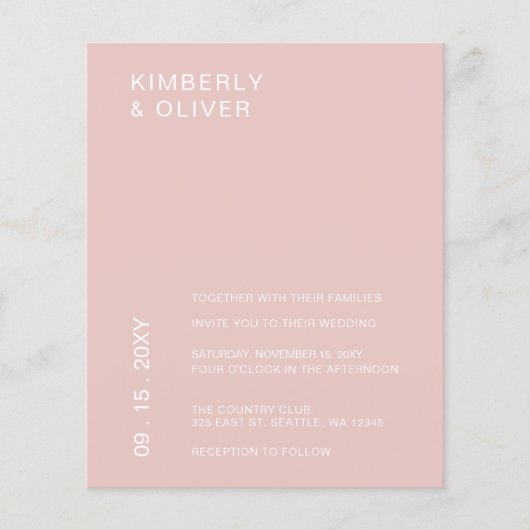 予算ミニマル赤面結婚式招待状 (正面)