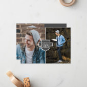 予算ミニマル金ゴールドグラッドキャップ3写真卒業 ノートカード (正面/裏面インサイチュ)