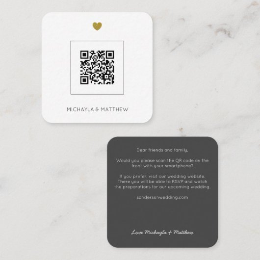 予算ミニマルQRコードグレー結婚式招待状 スクエア名刺 (正面/裏面)