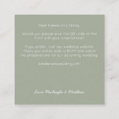 予算ミニマルQRコードセージ結婚式招待状 スクエア名刺 (裏面)