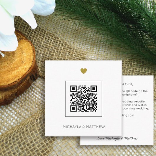 予算ミニマルQRコードホワイト結婚式招待状 スクエア名刺