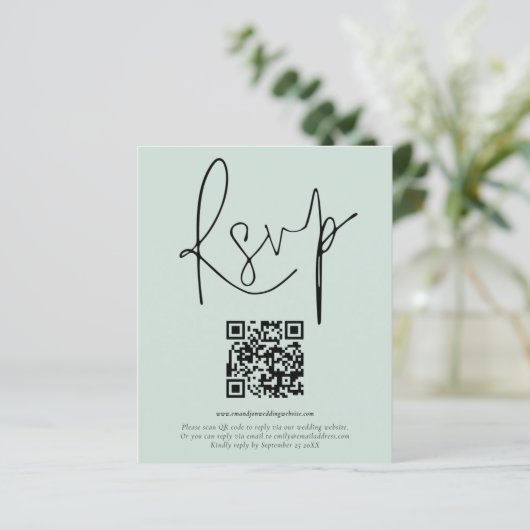 予算ミントQRコードスクリプトウェディングRSVP (スタンド正面)