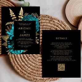 予算ムーディフローラターコイズ金ゴールドQRコー結婚ド