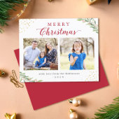 予算メリークリスマスの葉2枚のフォトカード