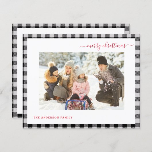 予算メリークリスマスプレイドモダン2枚のフォトカード (正面/裏面)