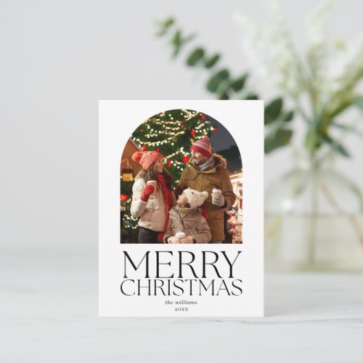 予算メリークリスマスモダンミニマル写真 シーズンポストカード (スタンド正面)