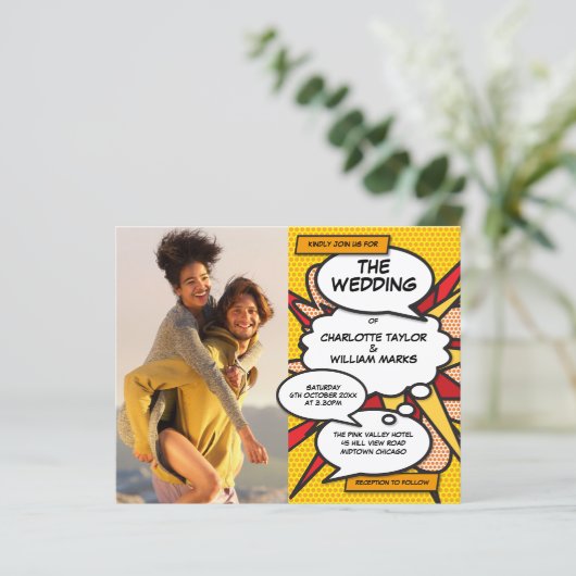 予算モダンおもしろい写真結婚式招待状 (スタンド正面)