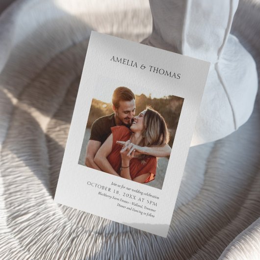 予算モダンとミニマエレガントリの写真結婚 招待状