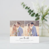 予算モダンのシンプル写真の結婚式の日付を保存 案内ポストカード (スタンド正面)