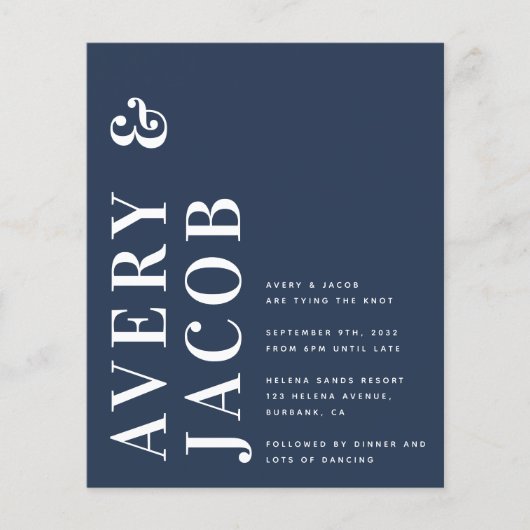 予算モダンはっきりした結婚式招待状 (正面)