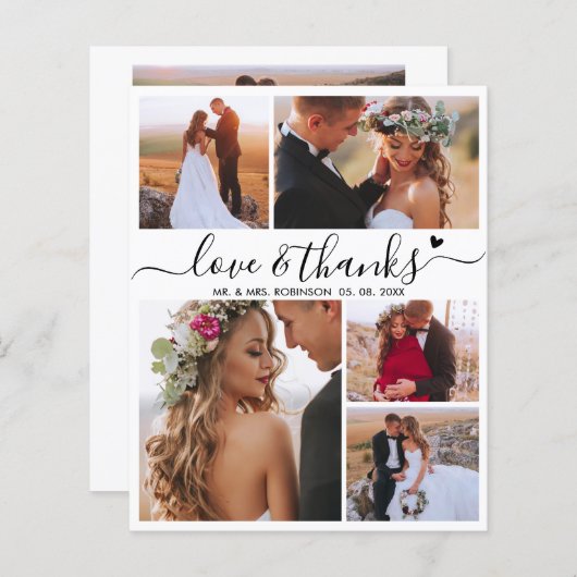 予算モダンコラージュ結婚のサンキューカード (正面/裏面)
