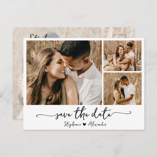 予算モダンタイポグラフィコラージュ日付の保存 案内ポストカード (正面/裏面)