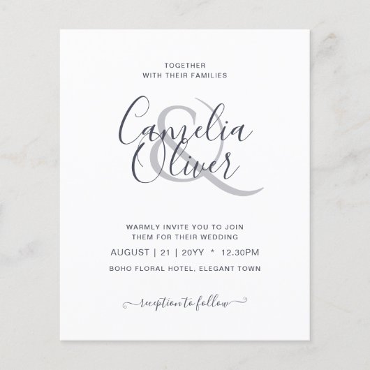 予算モダンタイポグラフィシンプル結婚式招待状 (正面)