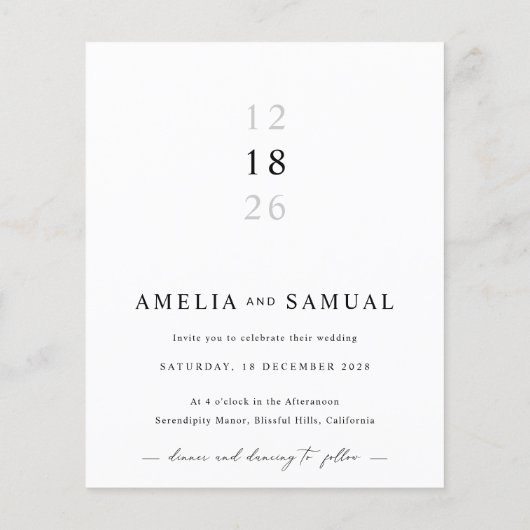 予算モダンタイポグラフィ写真の結婚式 (裏面)