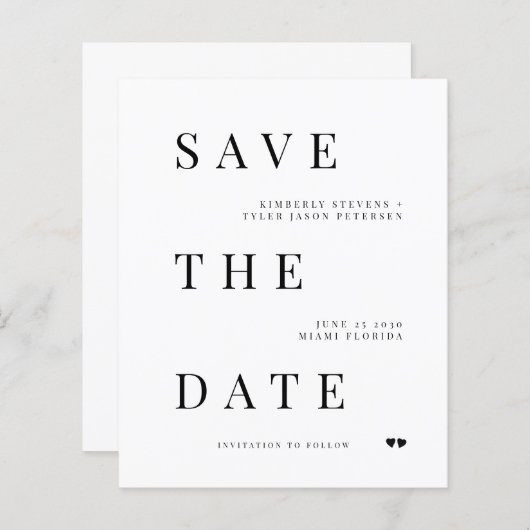 予算モダンタイポグラフィ結婚式の日付の保存 (正面/裏面)