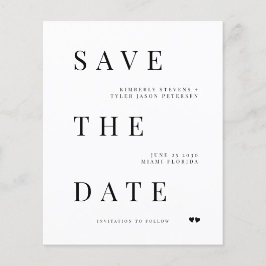 予算モダンタイポグラフィ結婚式の日付の保存 チラシ (正面)