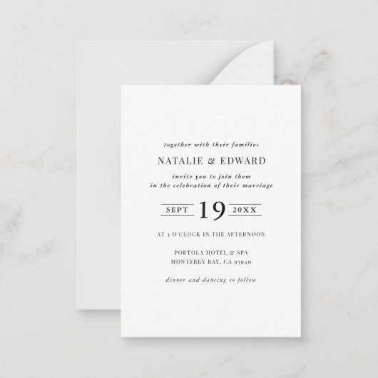 予算モダンタイポグラフィ結婚式招待状 ノートカード (裏面)