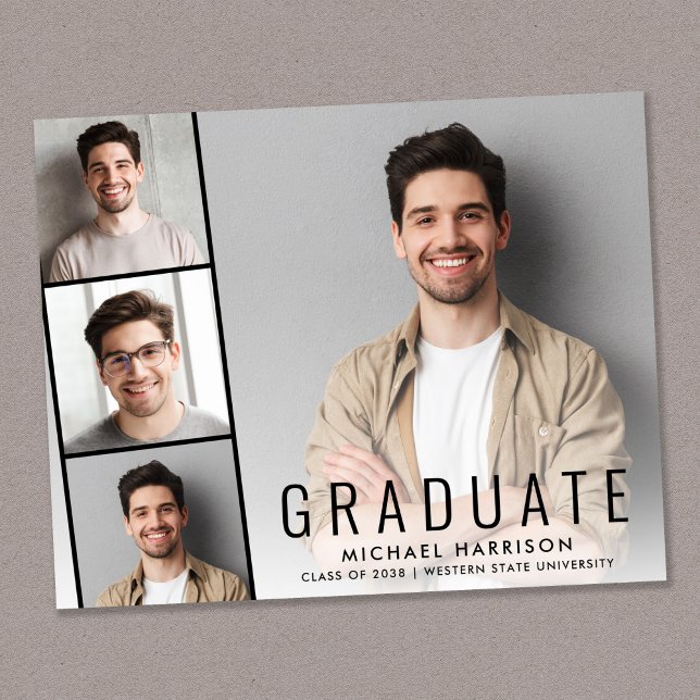 予算モダンフォトストリップ卒業の発表 (A personalized photo graduation party invitation to celebrate the graduate's achievements)