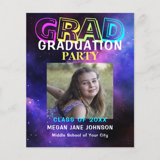 予算モダンフォト卒業パーティーの招待 チラシ (正面)