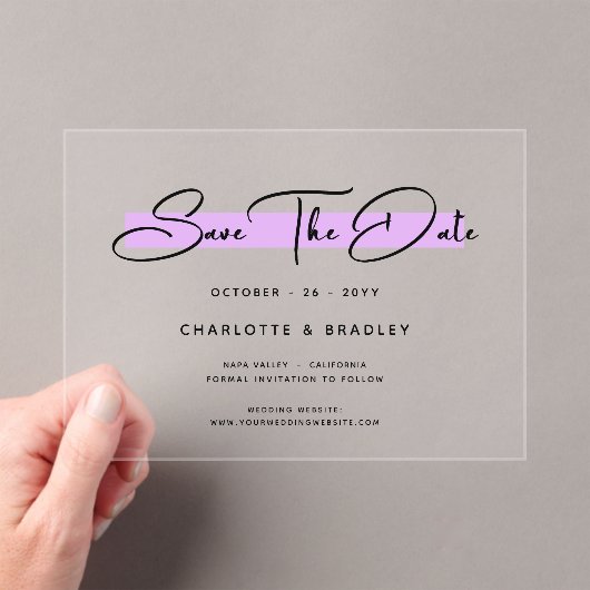 予算モダンミニマリストスクリプト日付の保存 アクリル招待状 (インサイチュ (ポータブル))