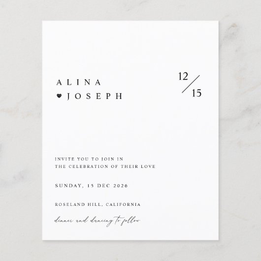 予算モダンミニマル写真結婚式の招待 (裏面)