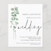 予算モダンユーカリQRコード結婚式の招待 (正面)