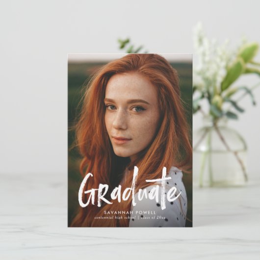 予算モダンレタリング3写真卒業パーティー 招待状 (スタンド正面)