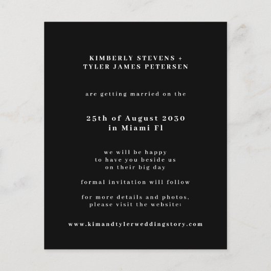 予算モダン写真結婚式の日付を保存 チラシ (裏面)