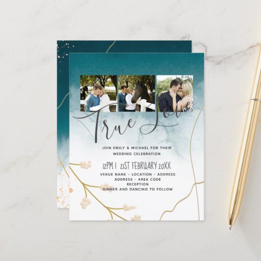 予算モダン抽象芸術ティール(緑がかった色)金ゴールド招待 (正面/裏面インサイチュ)