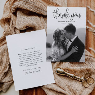 予算モダン書道台本結婚の写真 サンキューカード