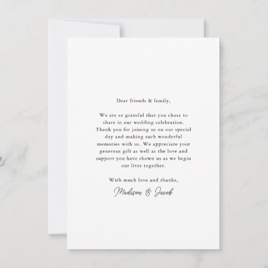 予算モダン書道台本結婚の写真 サンキューカード (裏面)