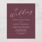 予算モダン書道Burgundy結婚式の招待 (正面)