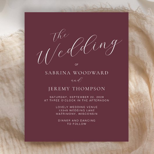 予算モダン書道Burgundy結婚式の招待
