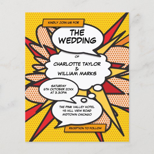 予算モダン漫画ブックフォト結婚式招待状 (正面)