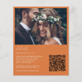 予算モダン燃えたオレンジ色の写真の結婚式の招待 (裏面)