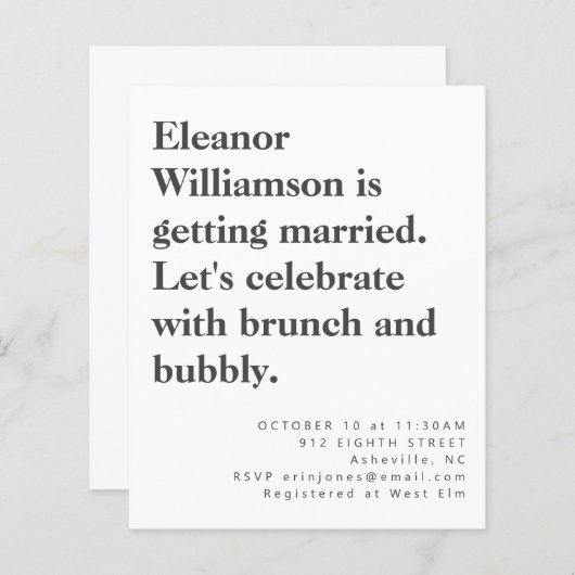 予算モダン白黒はっきりしたブライダルブランチ (正面/裏面)