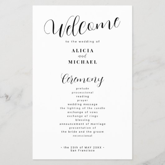 予算モダン白黒シンプル結婚式 チラシ (正面)