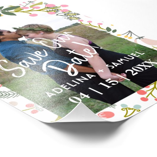 予算モダン結婚のシックなフローラ写真救日付 フォトプリント            (角)