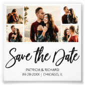 予算モダン結婚式の日付を保存する写真コラージュ フォトプリント            (正面)