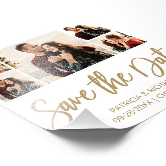 予算モダン結婚式の日付を保存する写真コラージュ フォトプリント            (角)