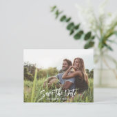 予算モダン結婚式の日付写真の保存QRコード 案内ポストカード (スタンド正面)