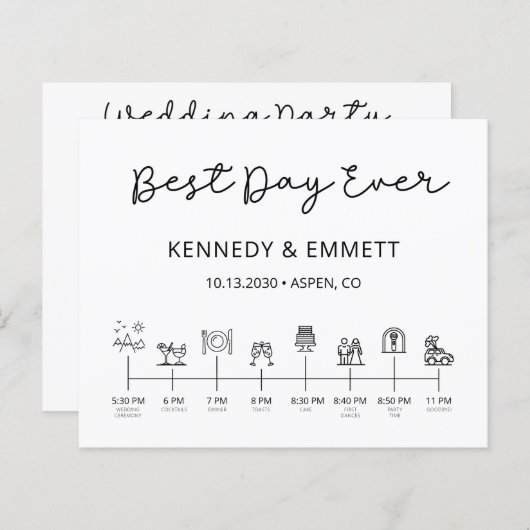 予算モダン結婚式タイムラインプログラム (正面/裏面)