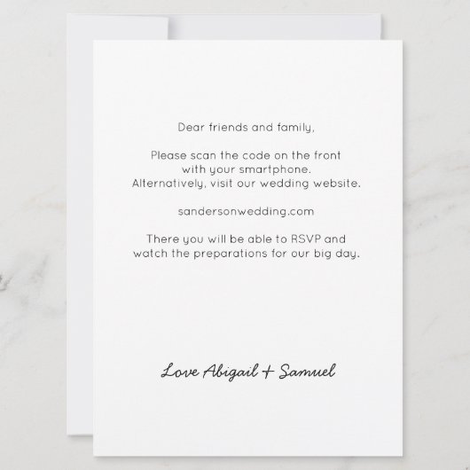 予算モダン結婚式招待状（QRコード付き） (裏面)