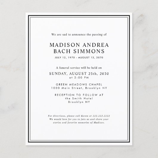 予算モダン葬儀サービスお祝い チラシ (正面)