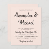 予算モダン赤面結婚式招待状 (正面/裏面)