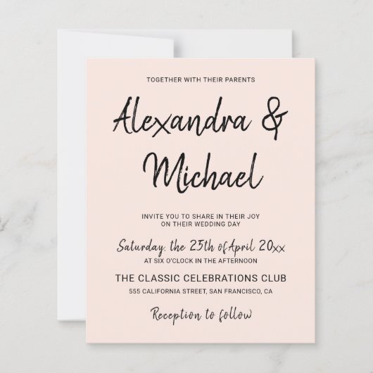 予算モダン赤面結婚式招待状 (正面)