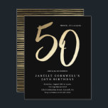 予算モダン金ゴールドタイプ50番目の誕生日招待状<br><div class="desc">ミニマルモダンス50thバースデーパーティーの招待スタイリッシュはフェイク金ゴールドフォイル番号の手書きスクリプト50とあなたのパーティー詳細のクラシックserifフォントの黒い背景色でエレガント、と驚き大人誕生日の招待と女性シンプル。黒い背景色は任意の色に変更できる。</div>