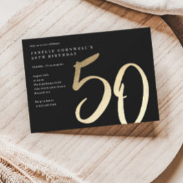 予算モダン金ゴールドタイプ50番目の誕生日招待状